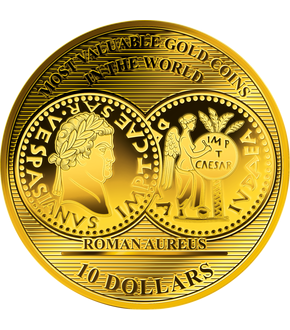 La monnaie 1/100 d'once or pur « Roman Aureus», grand diamètre: 45 mm !
